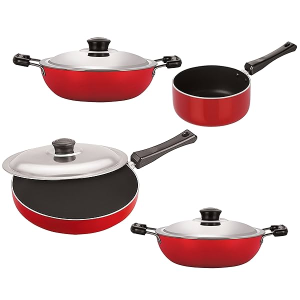 Image of Nirlon 4 Piece Non-Stick Aluminium Dishwasher Safe Kitchenware Essential Combo Gift Set