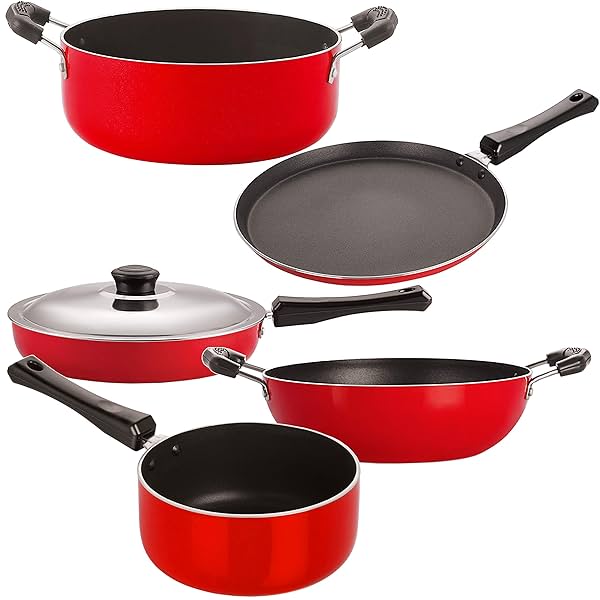 Image of Nirlon Gas Stovetop Compatible Non-Stick 5 Piece Cooking Essential Combo Set 