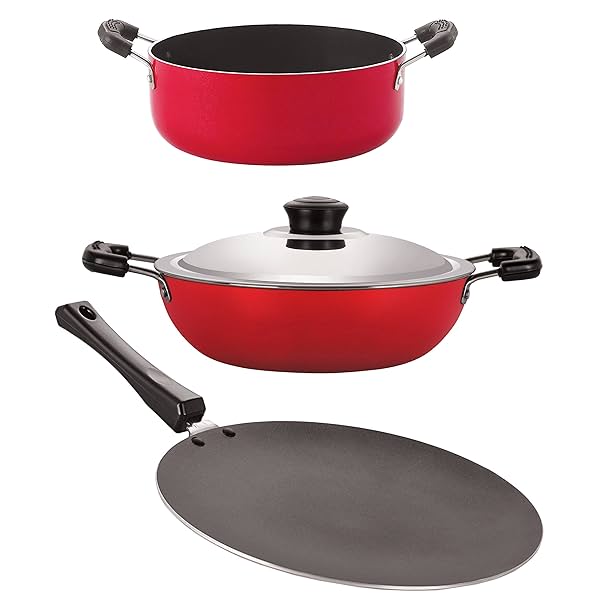 Image of Nirlon Non-Stick 3 Piece Aluminium Gas Compatible Combo Set