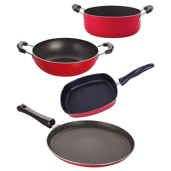 Image of Nirlon Non Stick Aluminium Cookware Essential Gift Set of 4 Pieces