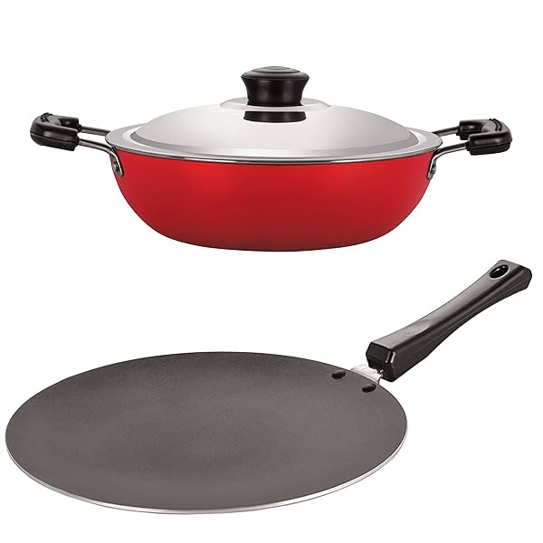 Image of Nirlon Non-Stick Aluminium Durable Kitchenware Combo Setwith Steel Lid