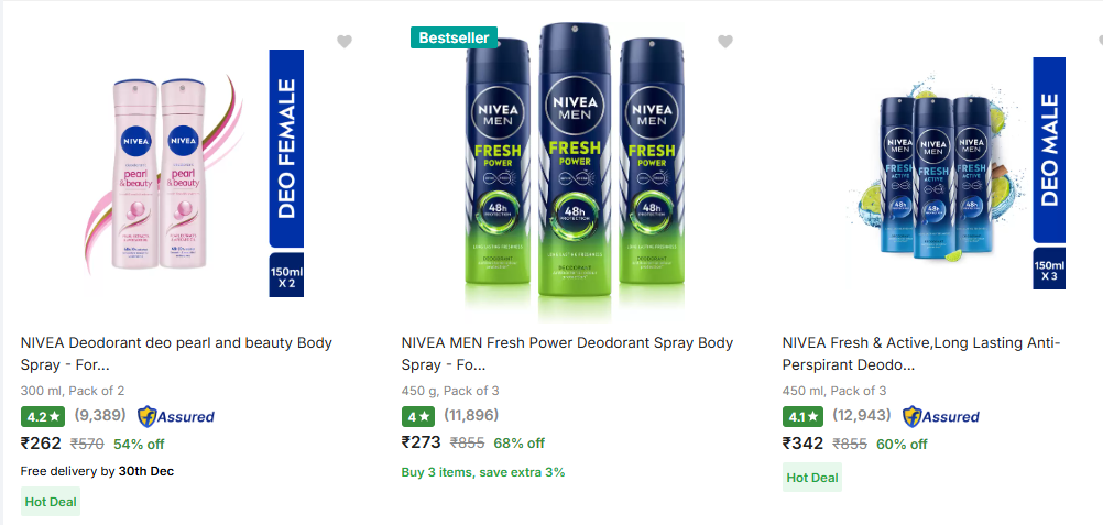 Image of Nivea Deodorant Spray Minimum 50% Discount