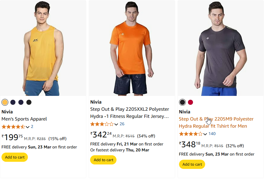 Image of Nivia Men's Sports Apparel Starting Price At ₹199