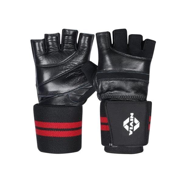 Image of Nivia Wristlock Genuine Leather Weightlifting Gloves with 3