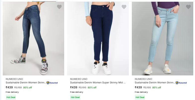 Image of Numero Uno Brand Women's Jeans @ Flat 80% Discount