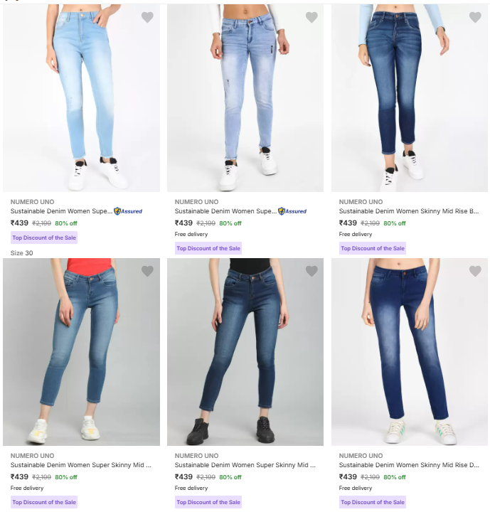 Image of Numero Uno Brand Women's Jeans @ Flat 80% Discount