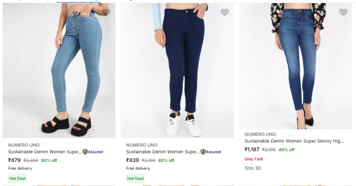 Image of Numero Uno Brand Women's Jeans @ Up to 80% Discount