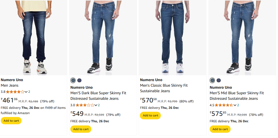 Image of Numero Uno Men's Jeans Starting Price @ ₹461