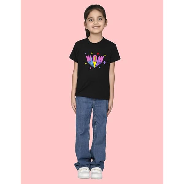 Image of Nusyl Girls Half Sleeves Wow Printed T-Shirt