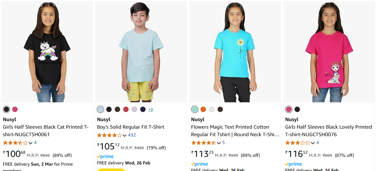 Image of Nusyl Kid's T-shirt for Boy's & Girl's Starting at ₹100