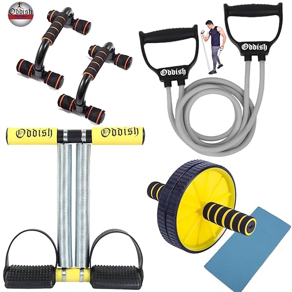 Image of ODDISH Fitness Combo Pack: Tummy Trimmer, Resistance Tube, Ab Exerciser, Push-Up Stand & Toning Tube for Home & Gym