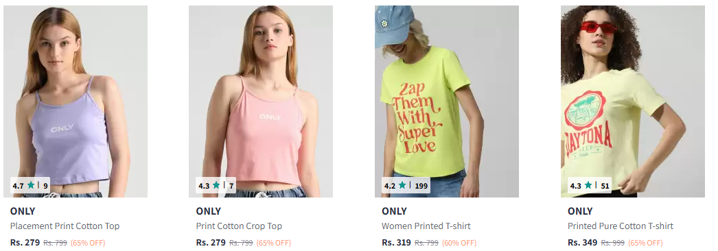 Image of ONLY Cotton Top & T-Shirts Starting at ₹269