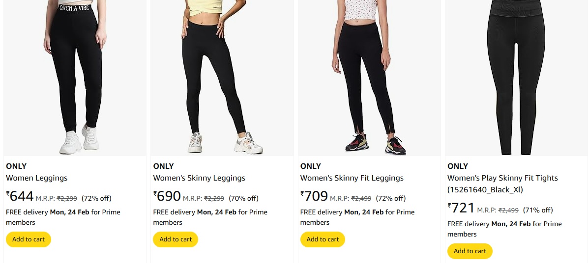 Image of ONLY Women's Skinny Leggings Minimum 70% Discount