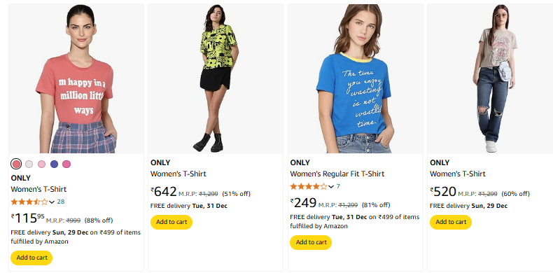 Image of ONLY Women's T-Shirt Starts @ ₹115