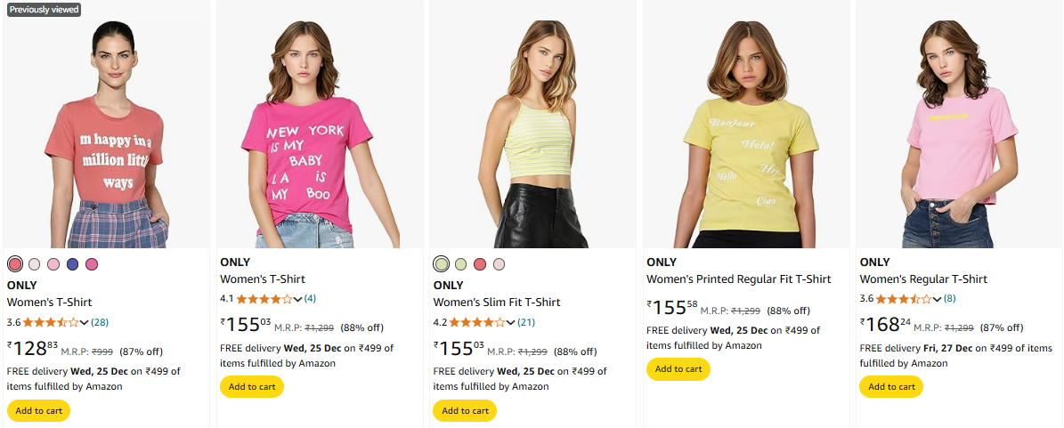 Image of ONLY Women's T-Shirt minimum up to 88% Discount