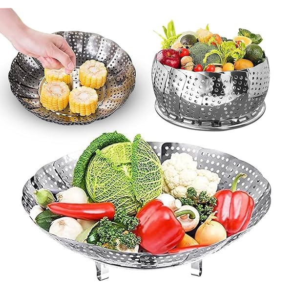 Image of PANCA Stainless Steel Vegetable Fruit Steamer Punching Food Drain Bowl Basket 