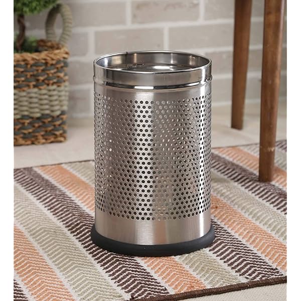 Image of PARASNATH Stainless Steel Perforated Open Dustbin - Silver, 5 L