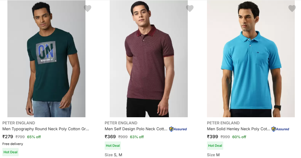 Image of PETER ENGLAND men's T-shirt starting @ ₹279 