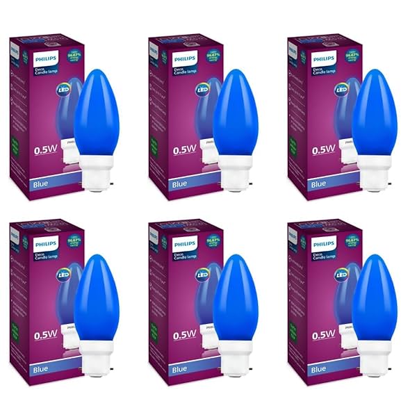 Image of PHILIPS LED Deco Blue 0.5W Glass Candle (Pack of 6)