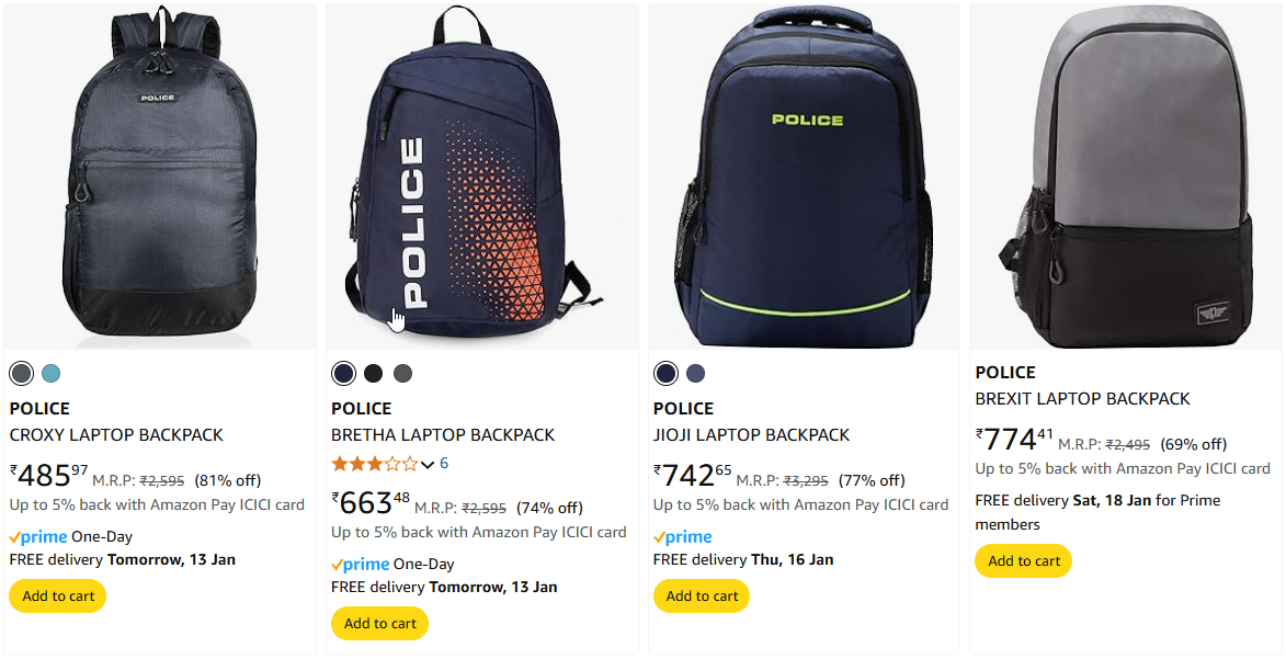 Image of POLICE CROXY LAPTOP BACKPACK Starting Price @ ₹485