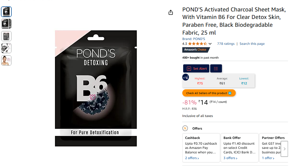 Image of POND'S Activated Charcoal Sheet Mask