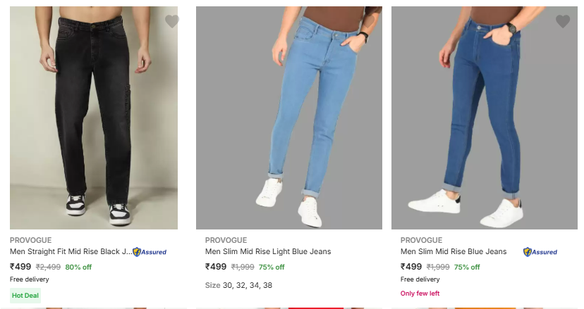 Image of PROVOGUE Men Jeans minimum 80% Discount