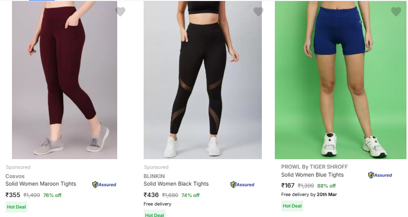 Image of PROWL By TIGER SHROFF Color Women Tights Starting @ ₹167