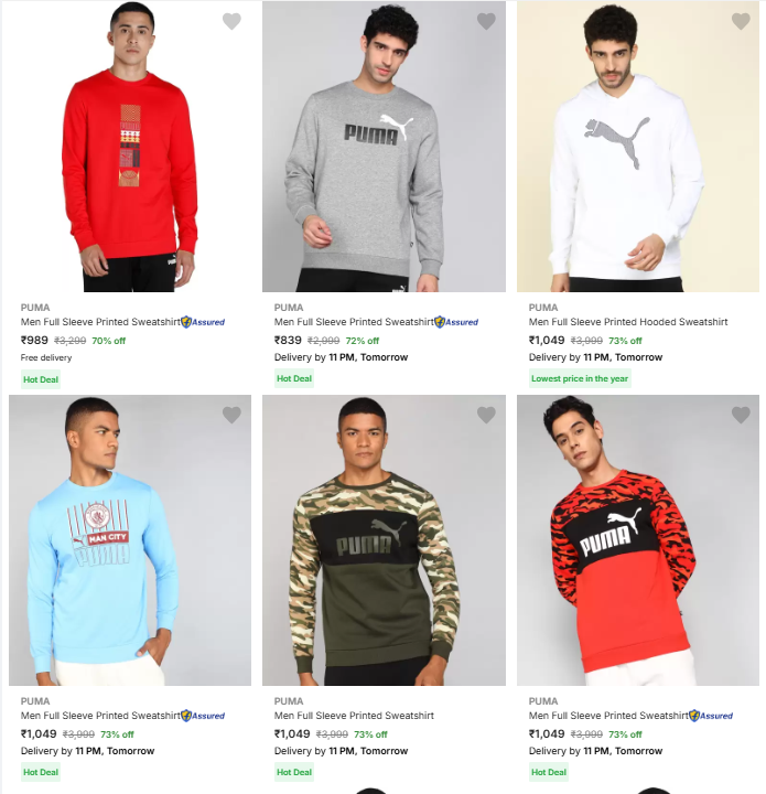 Image of PUMA Brand Men's Sweatshirts @ Minimum 70% Discount