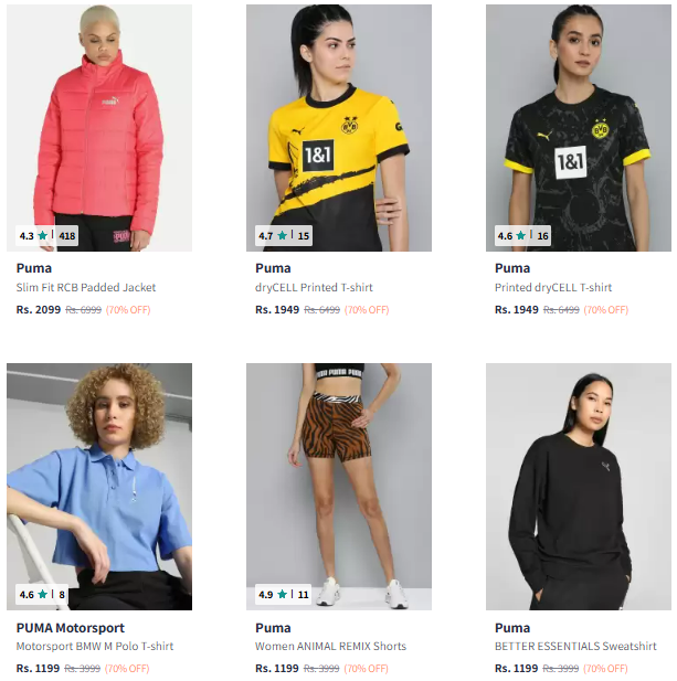 Image of PUMA Woman's Clothing @ Flat 70% Discount | Plus Extra 20% Off Apply Code (Min. Order ₹899)