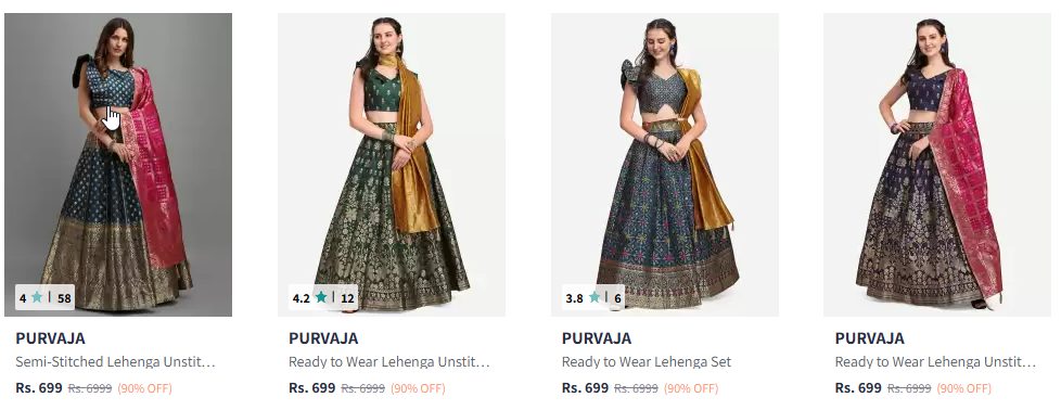 Image of PURVAJA Semi-Stitched Lehenga with Unstitched Blouse & Dupatta. Starting At @₹699