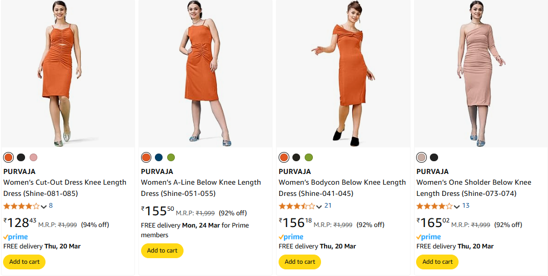 Image of PURVAJA Women's Knee Length Dresses Starting @ ₹128