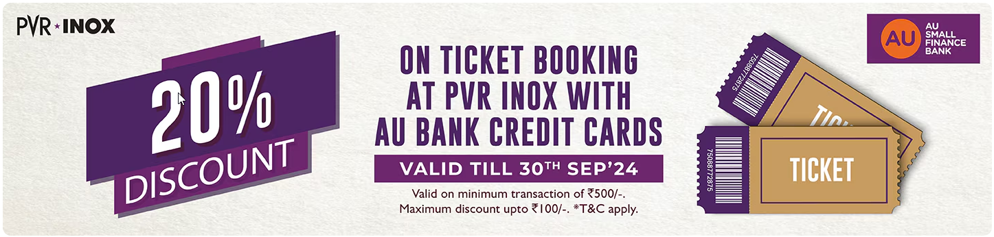 Image of PVR Cinema Offer: AU Credit Cards - 20% Off on Movie Ticket Close 