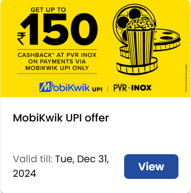 Image of PVR INOX Offers: Save upto ₹150 as Cashback on PVR INOX on payments via Mobikwik UPI