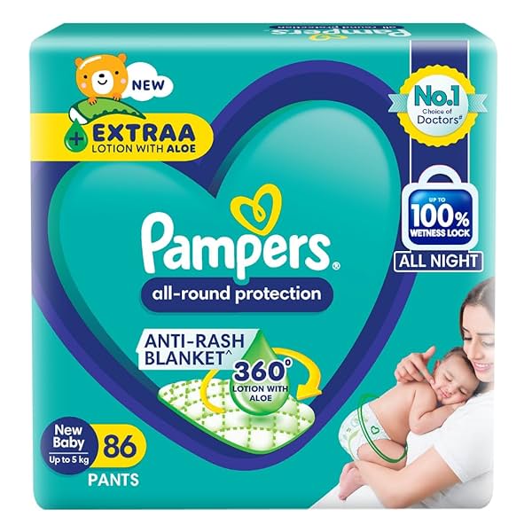 Image of Pampers All round Protection Pants (NB,XS) 86 Count, Lotion with Aloe Vera