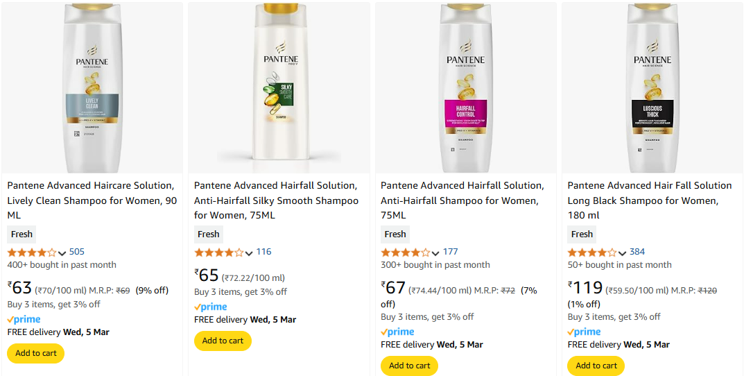 Image of Pantene (shampoo & Conditioner Starting at ₹63 