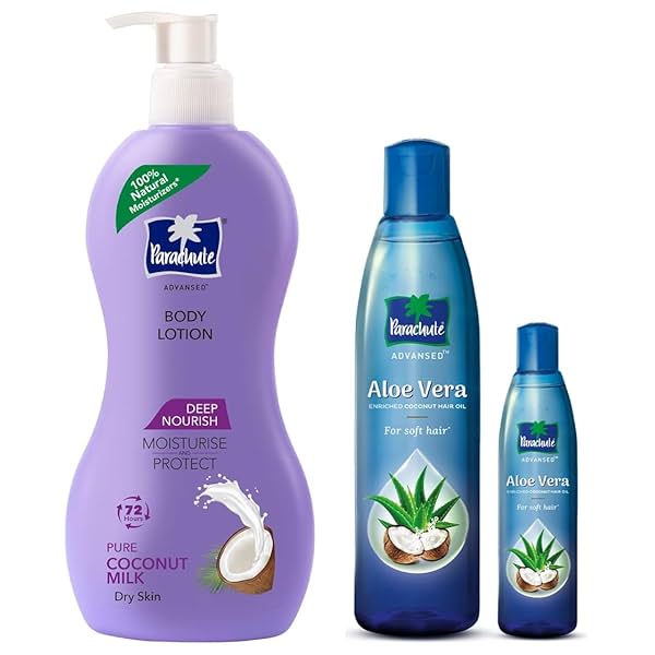 Image of Parachute Advansed Aloe Vera Enriched Coconut Hair Oil, 250ml And Parachute Advansed Body Lotion Deep Nourish