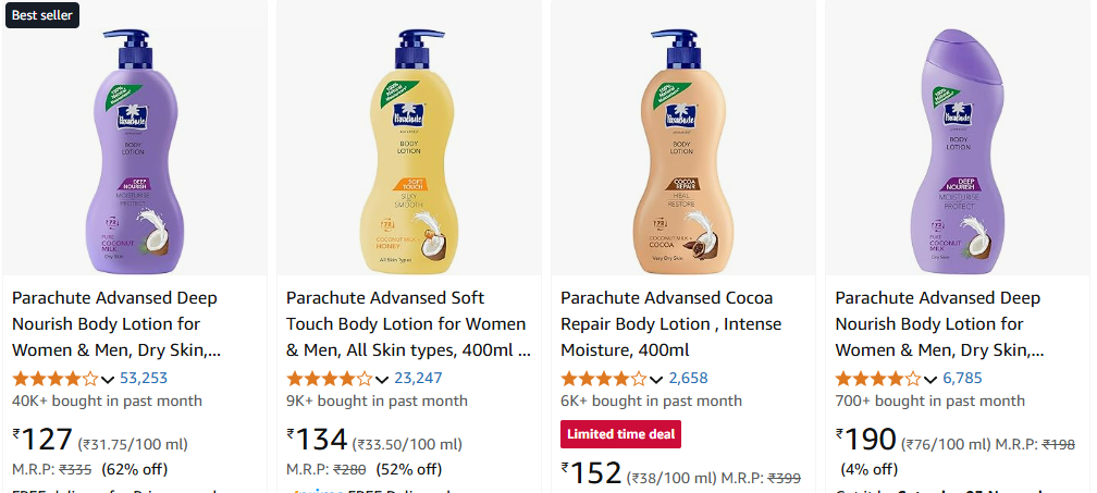 Image of Parachute Advansed Deep Nourish Body Lotion Starting at ₹127 @ #Amazon 