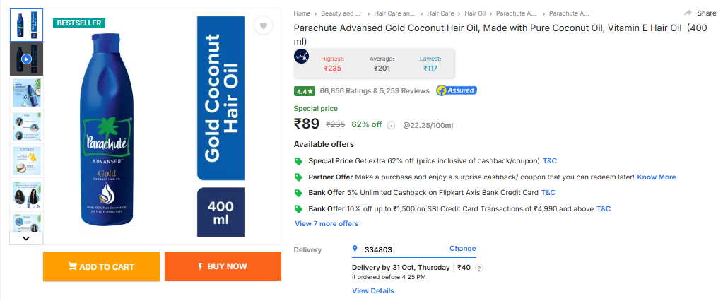 Image of Parachute Advansed Gold Coconut Hair Oil