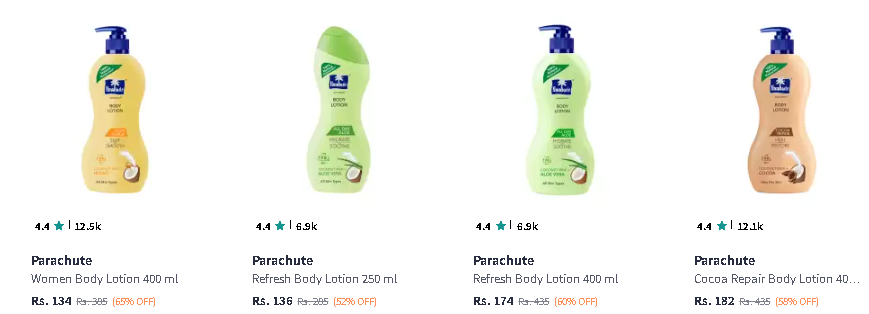 Image of Parachute Body Lotion is Available at Minimum 40%-55% Discount 