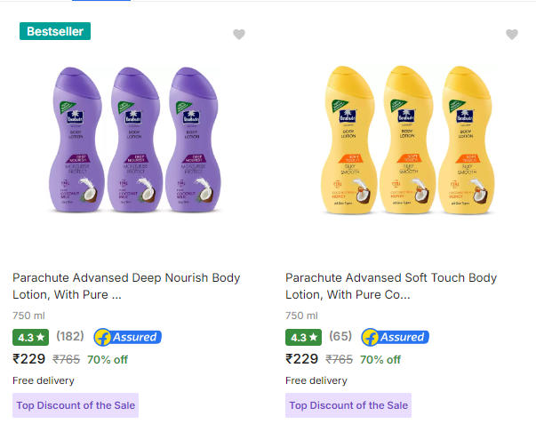 Image of Parachute Body Lotion up to 70% discount starting at ₹229