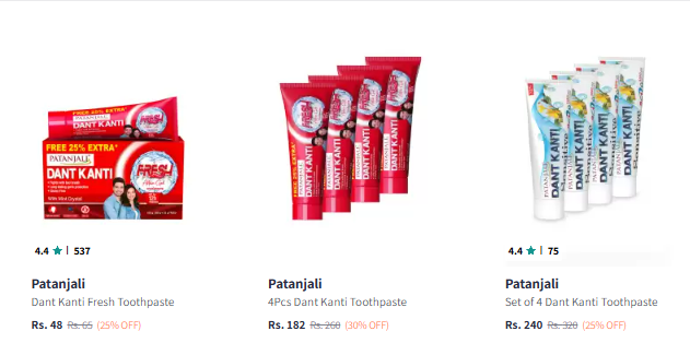 Image of Patanjali Toothpaste Starting At ₹48