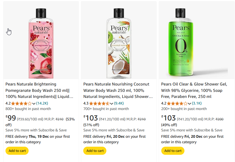 Image of Pears Naturale Brightening Pomegranate Body Wash Starting Price @ ₹99