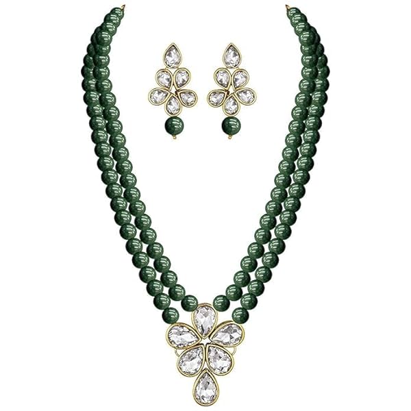 Image of Peora Crystal Pearl Necklace Earrings Set