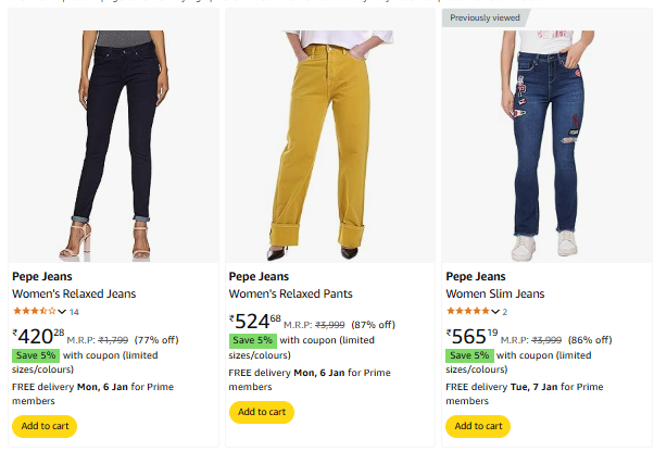 Image of Pepe Jeans Brand Women Jeans/Pants @ Up to 87% Discount | Plus Extra Coupon Discount 