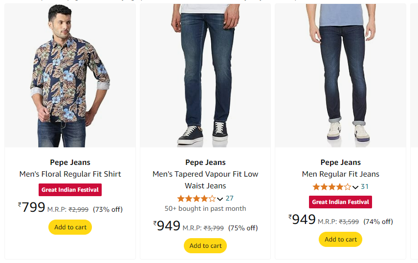 Image of Pepe Jeans Men Regular Fit Jeans up to 75% discount 