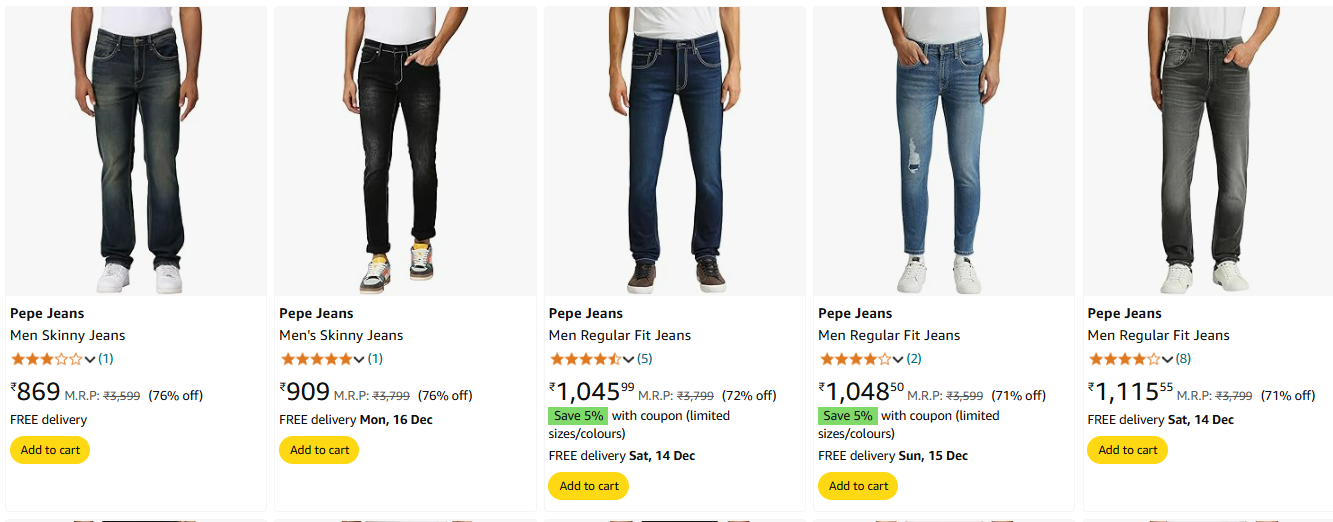 Image of Pepe Jeans Men Skinny Jeans up to 76% Discount+ Extra Coupon Savings