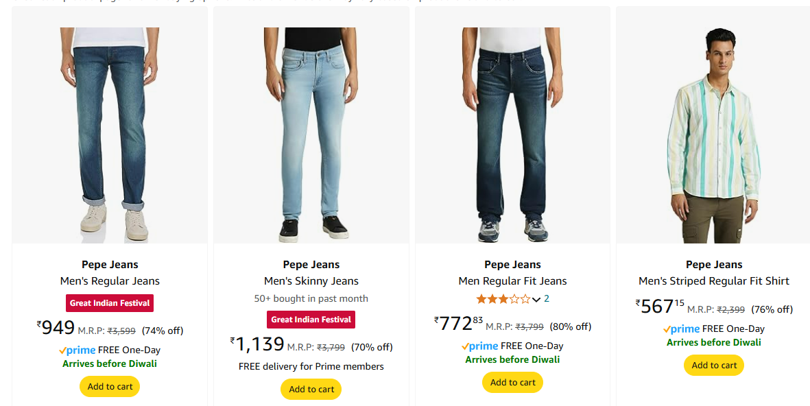 Image of Pepe Jeans Men's Regular Jeans Starts @ ₹949