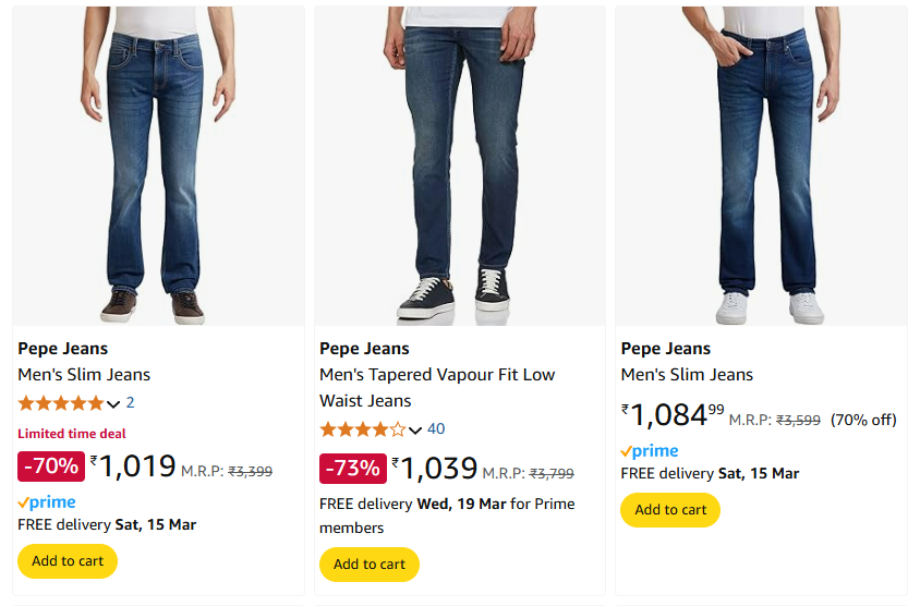 Image of Pepe Jeans Men's Slim Jeans Minimum 70% Discount