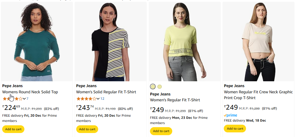 Image of Pepe Jeans Women Clothing Starts @ ₹224