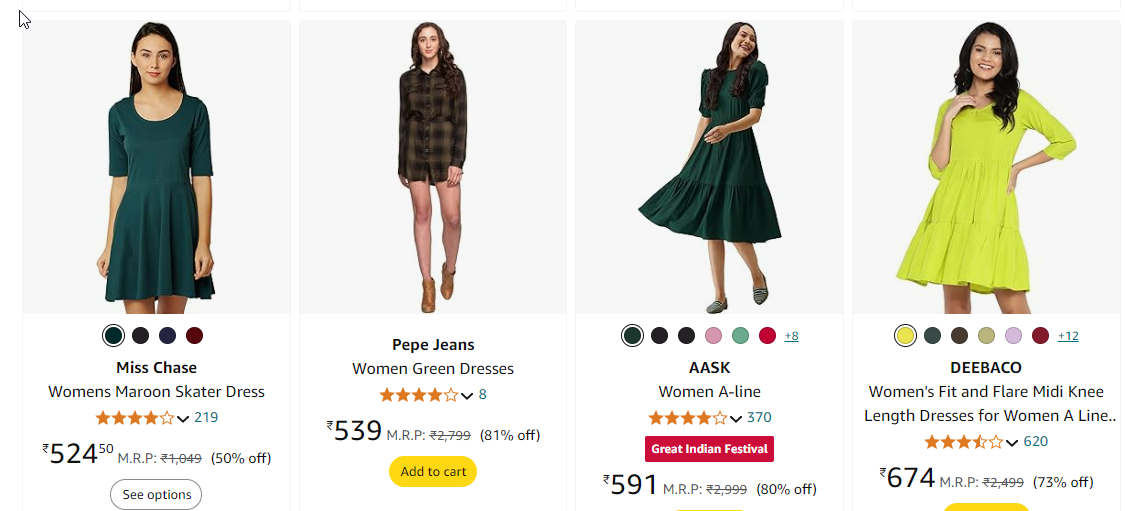 Image of Pepe Jeans Women Green Dresses up to 85% discount starting at ₹439